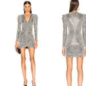 New Jonathan Simkhai Metallic Leopard Mini Dress Silver Size 2 $417
